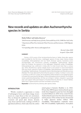 New Records and Updates on Alien Auchenorrhyncha Species in Serbia