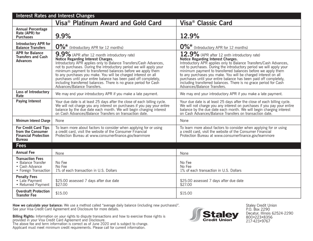 Visa® Platinum Award and Gold Card Visa® Classic Card 9.9% 12.9%