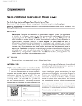Congenital Hand Anomalies in Upper Egypt Original Article