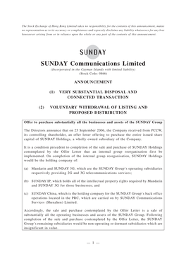SUNDAY Communications Limited (Incorporated in the Cayman Islands with Limited Liability) (Stock Code: 0866)