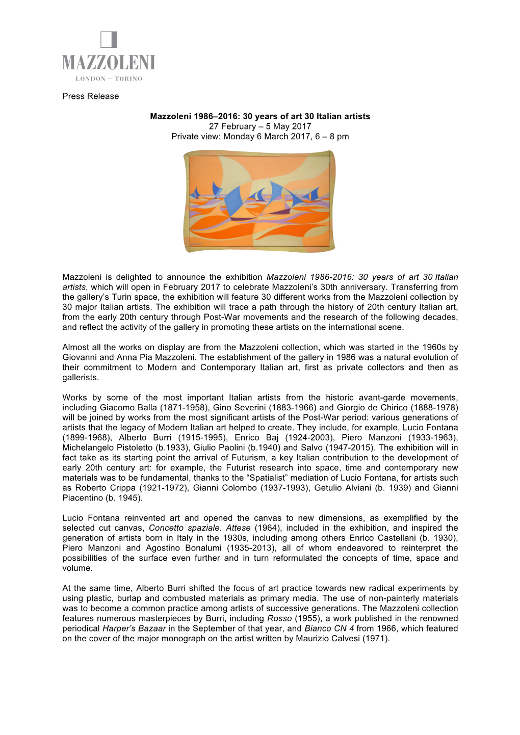 EDIT-Mazzoleni 30Th Anniversary Exhibition Press Release FINAL