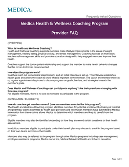 Medica Health & Wellness Coaching Program Provider
