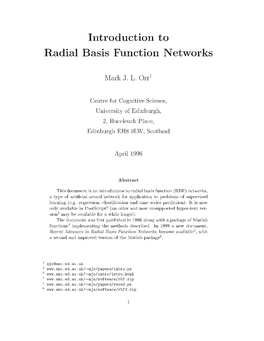 Introduction to Radial Basis Function Networks