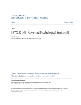 PSYX 521.01: Advanced Psychological Statistics II Daniel J