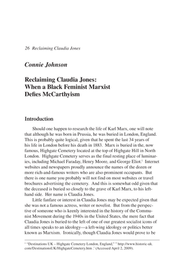 Connie Johnson Reclaiming Claudia Jones