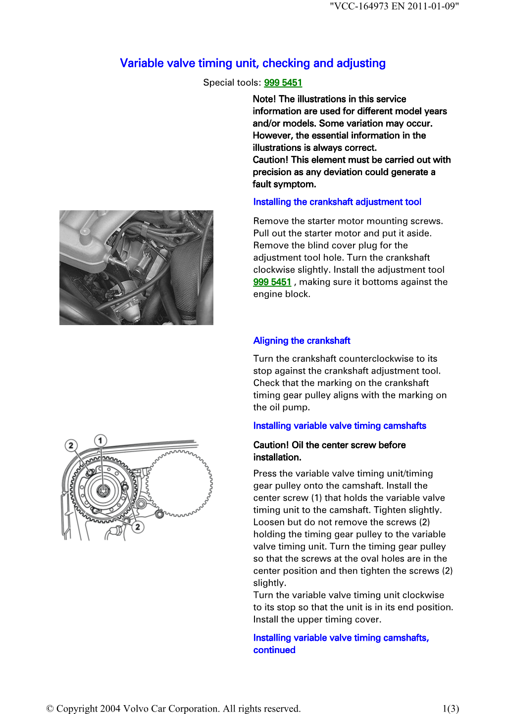 Variable Valve Timing Unit, Checking and Adjusting Variable Valve