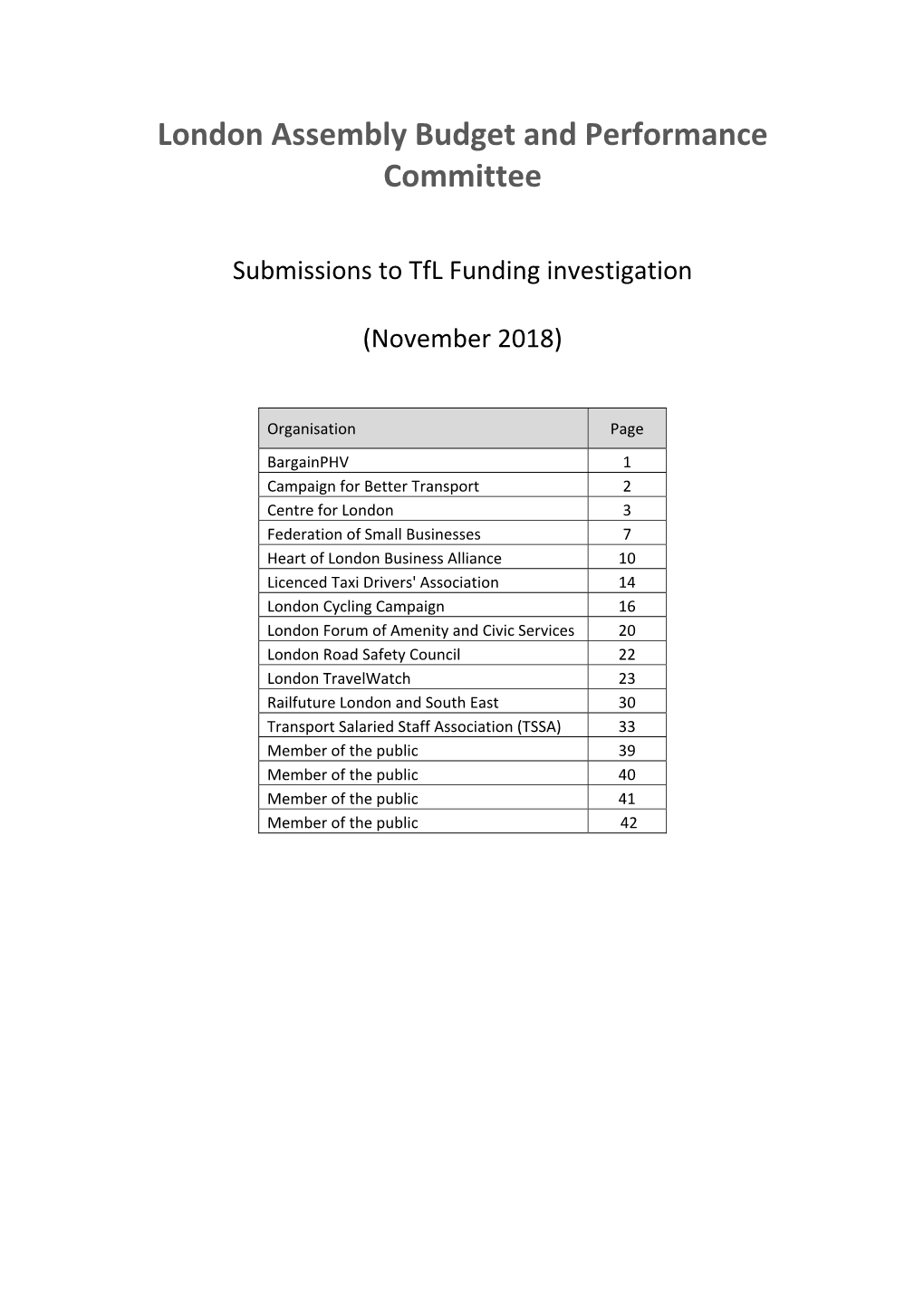 London Assembly Budget and Performance Committee