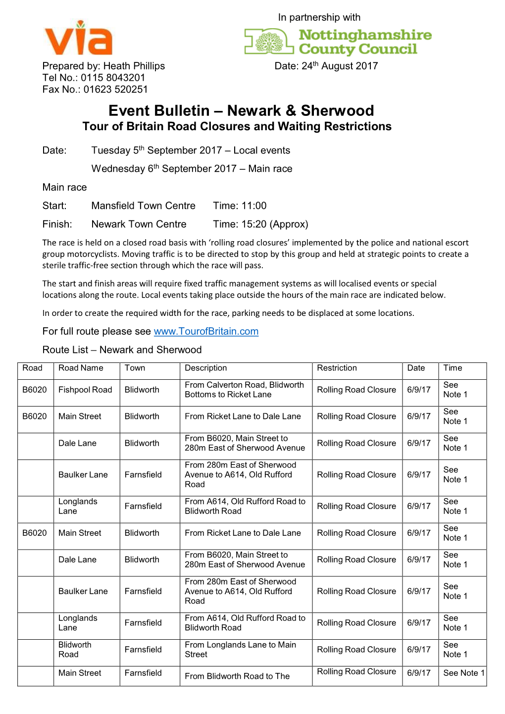 Event Bulletin – Newark & Sherwood