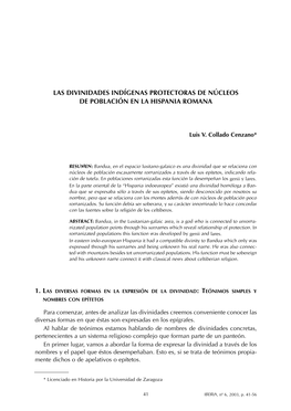 Las Divinidades Indígenas Protectoras De Núcleos De Población En La Hispania Romana