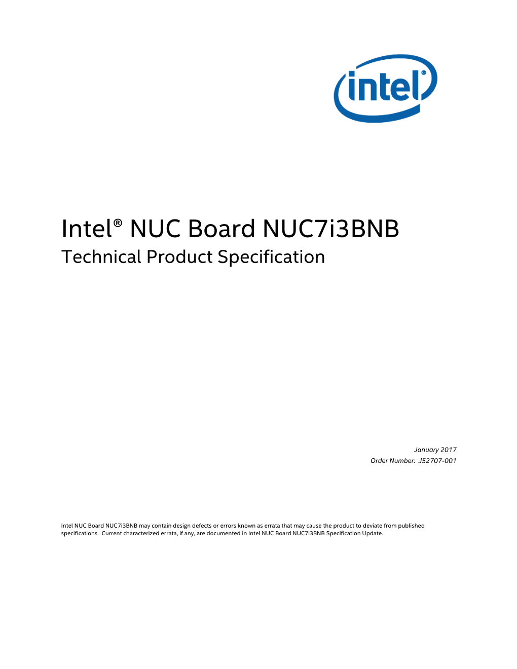 Intel® NUC Board Nuc7i3bnb Technical Product Specification