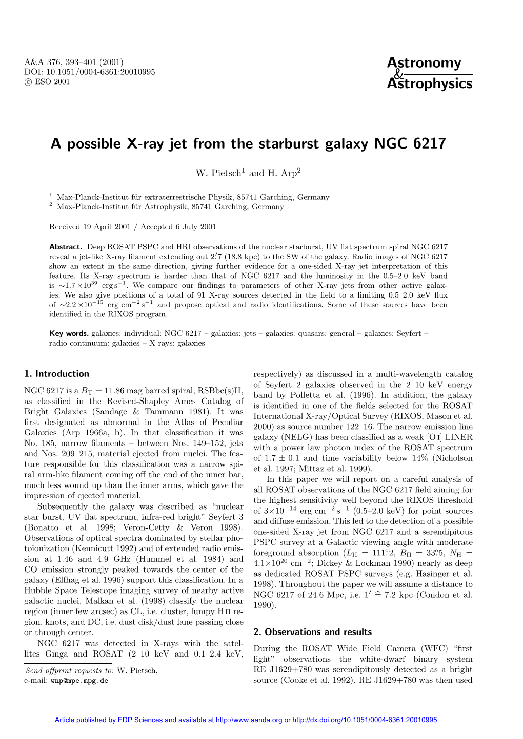 A Possible X-Ray Jet from the Starburst Galaxy NGC 6217