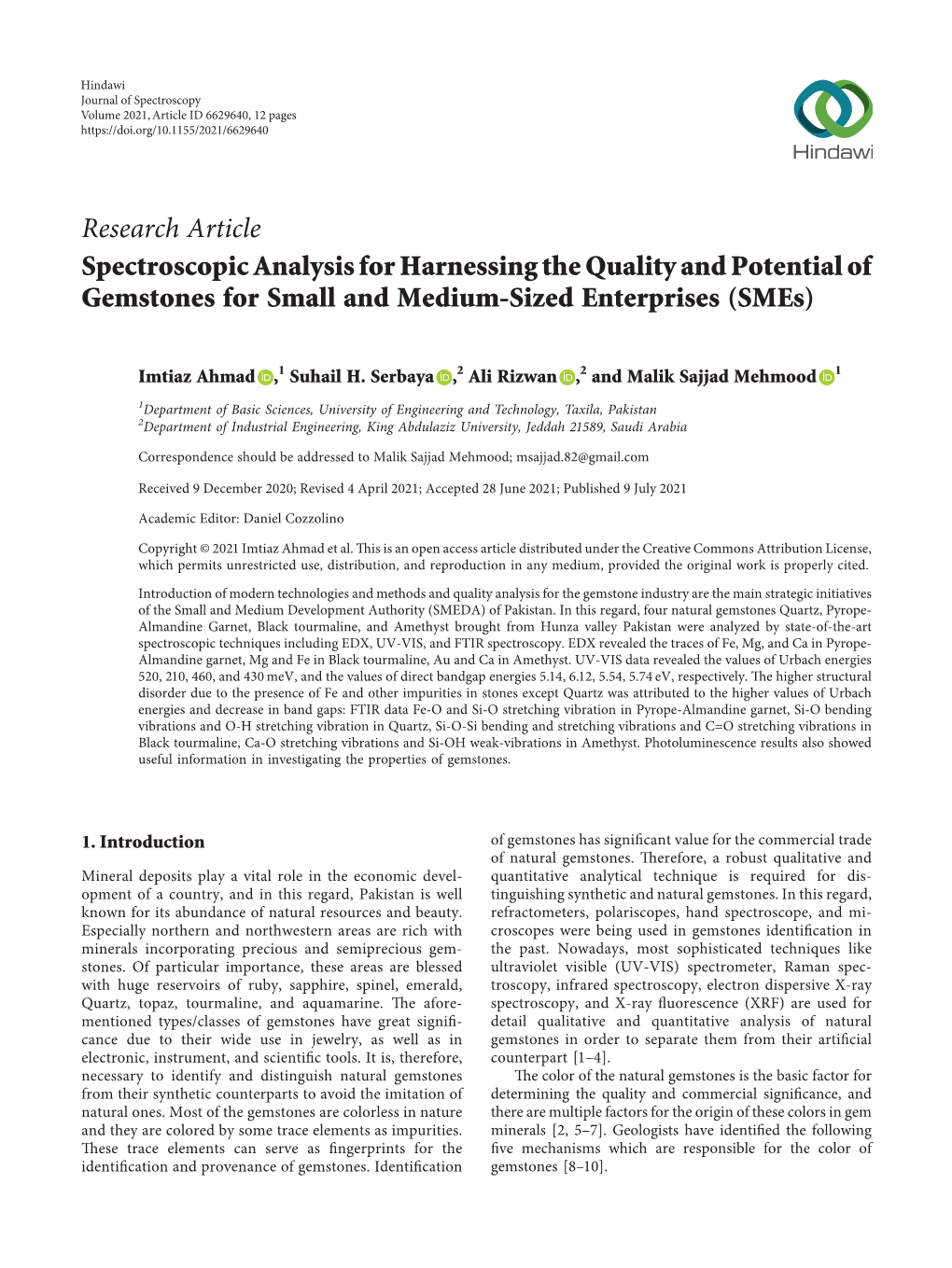 Spectroscopic Analysis for Harnessing the Quality and Potential of Gemstones for Small and Medium-Sized Enterprises (Smes)