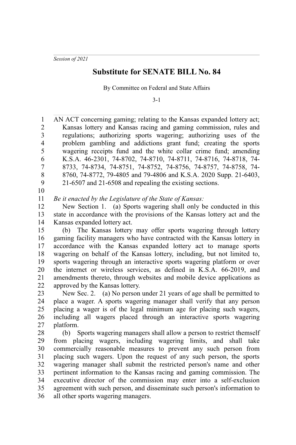 Substitute for SENATE BILL No. 84