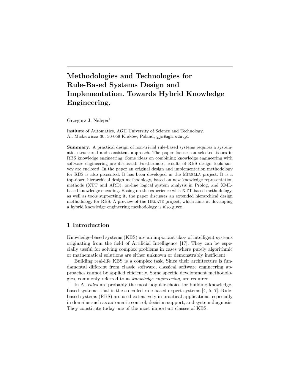 Methodologies and Technologies for Rule-Based Systems Design and Implementation