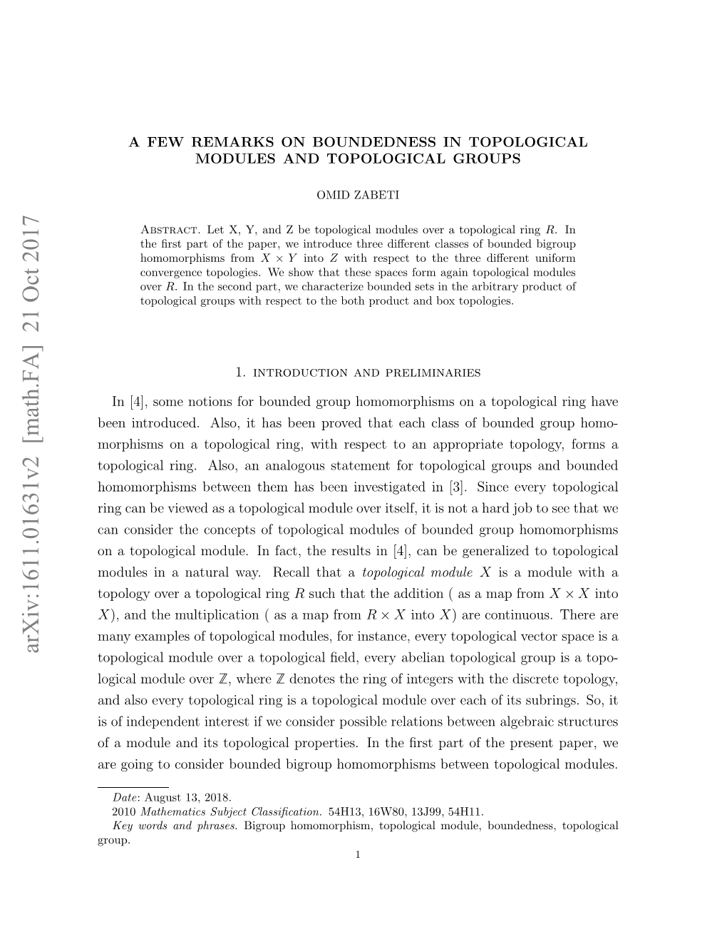 Arxiv:1611.01631V2 [Math.FA] 21 Oct 2017 Group