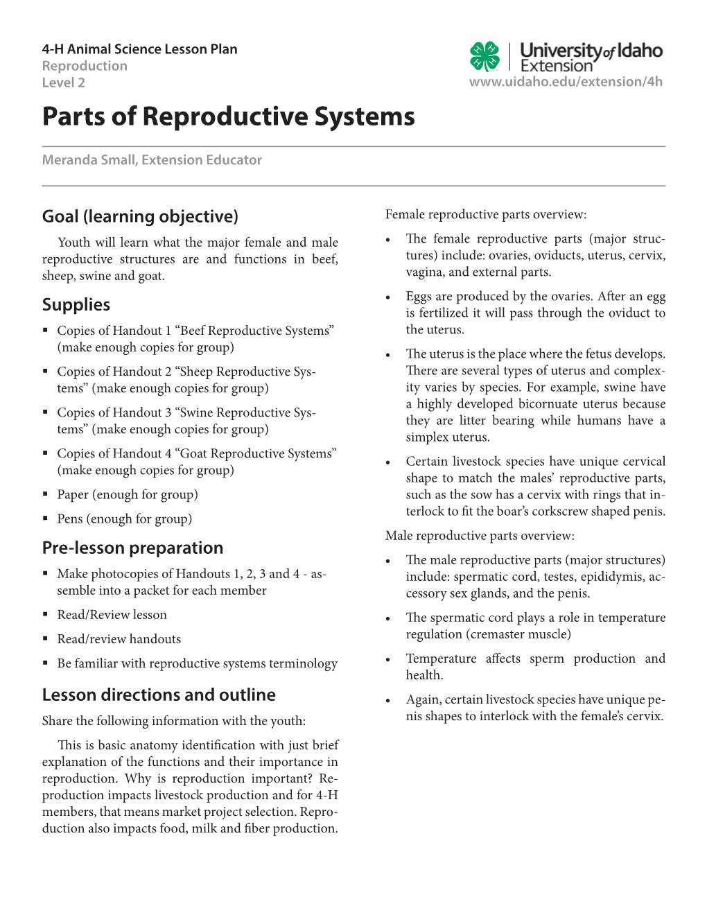 Parts of Reproductive Systems