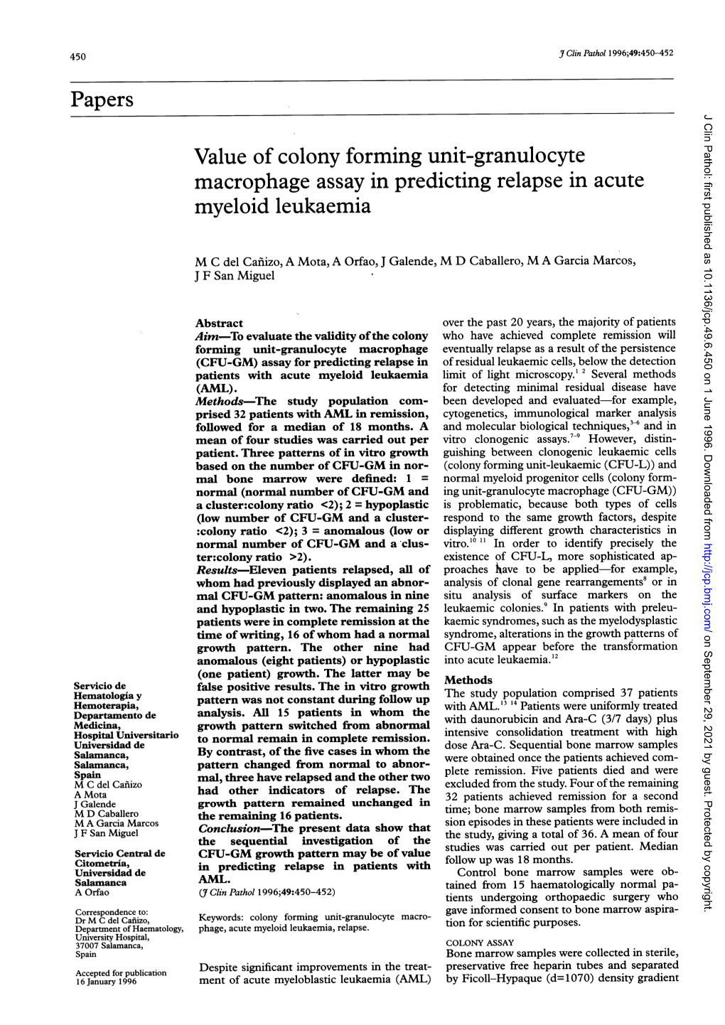 Papers Value of Colony Forming Unit-Granulocyte Macrophage Assay