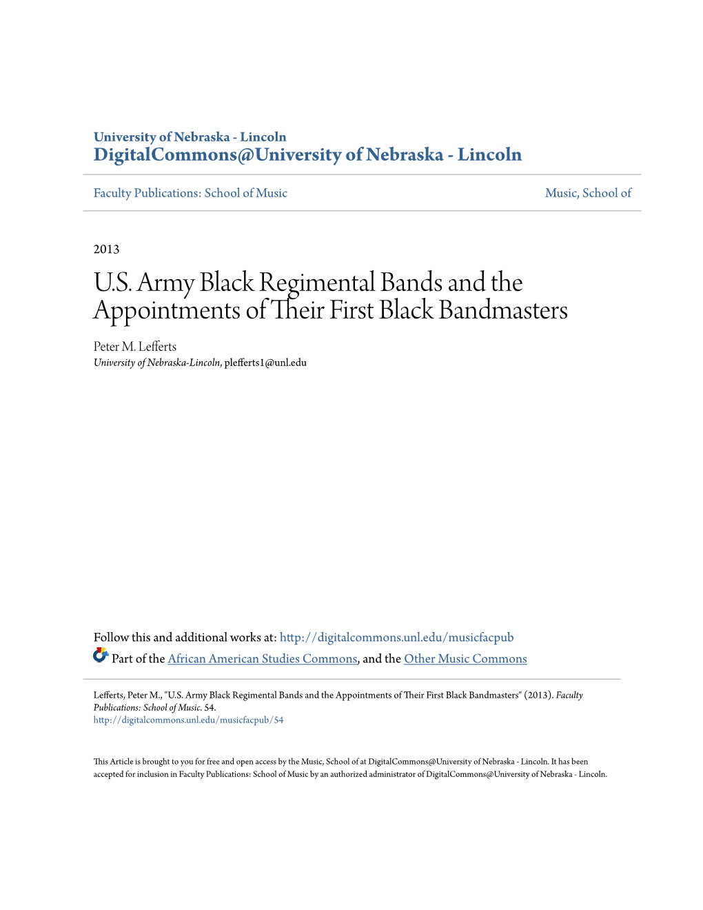 U.S. Army Black Regimental Bands and the Appointments of Their First Black Bandmasters