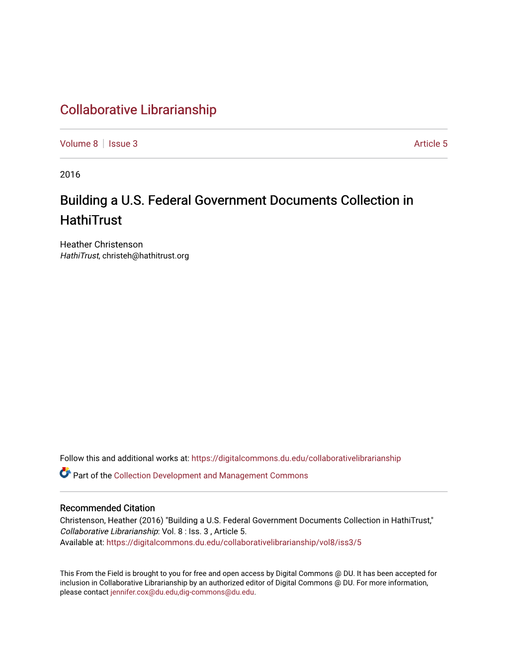 Building a U.S. Federal Government Documents Collection in Hathitrust