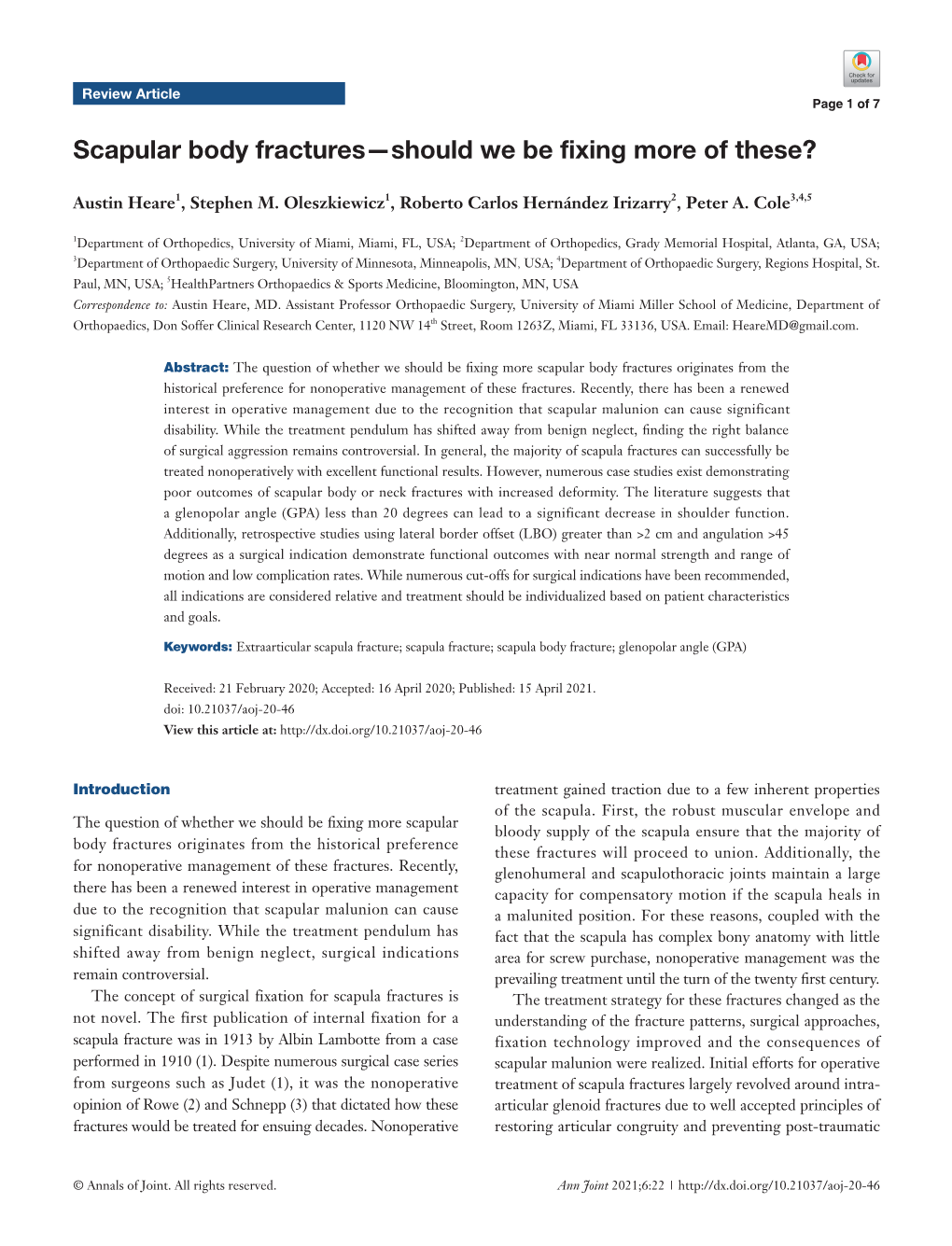 Scapular Body Fractures—Should We Be Fixing More of These?