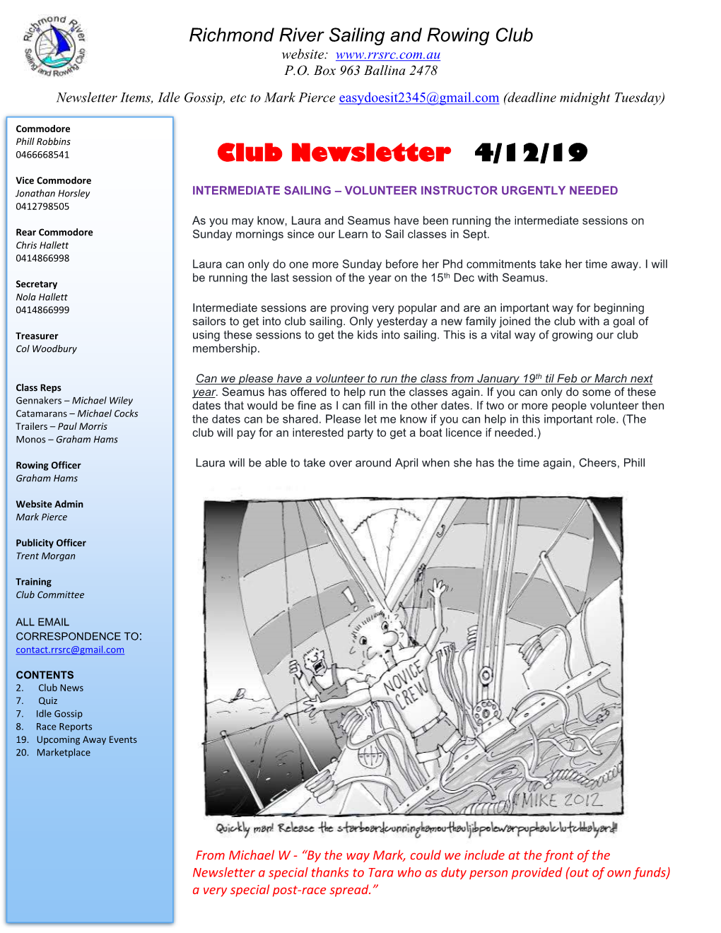 Club Newsletter 4/12/19