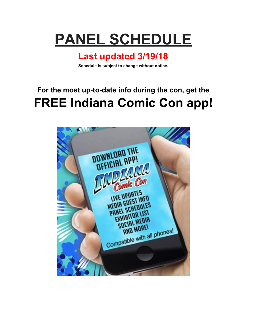 PANEL SCHEDULE Last Updated 3/19/18 Schedule Is Subject to Change Without Notice