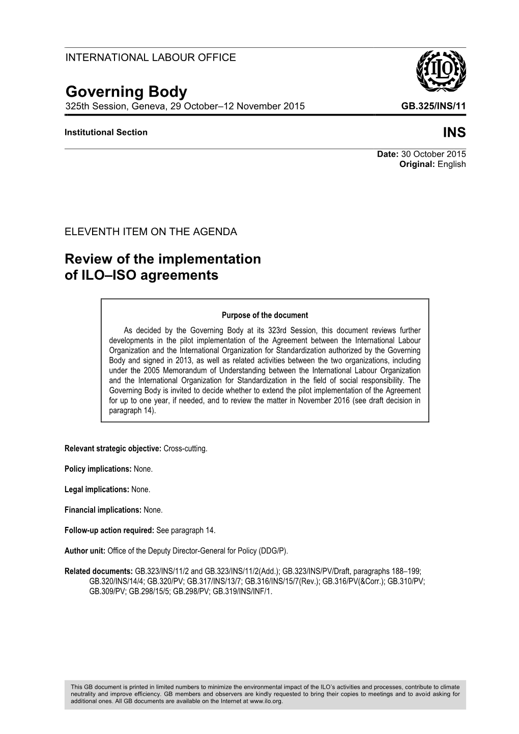 Review of the Implementation of ILO–ISO Agreements