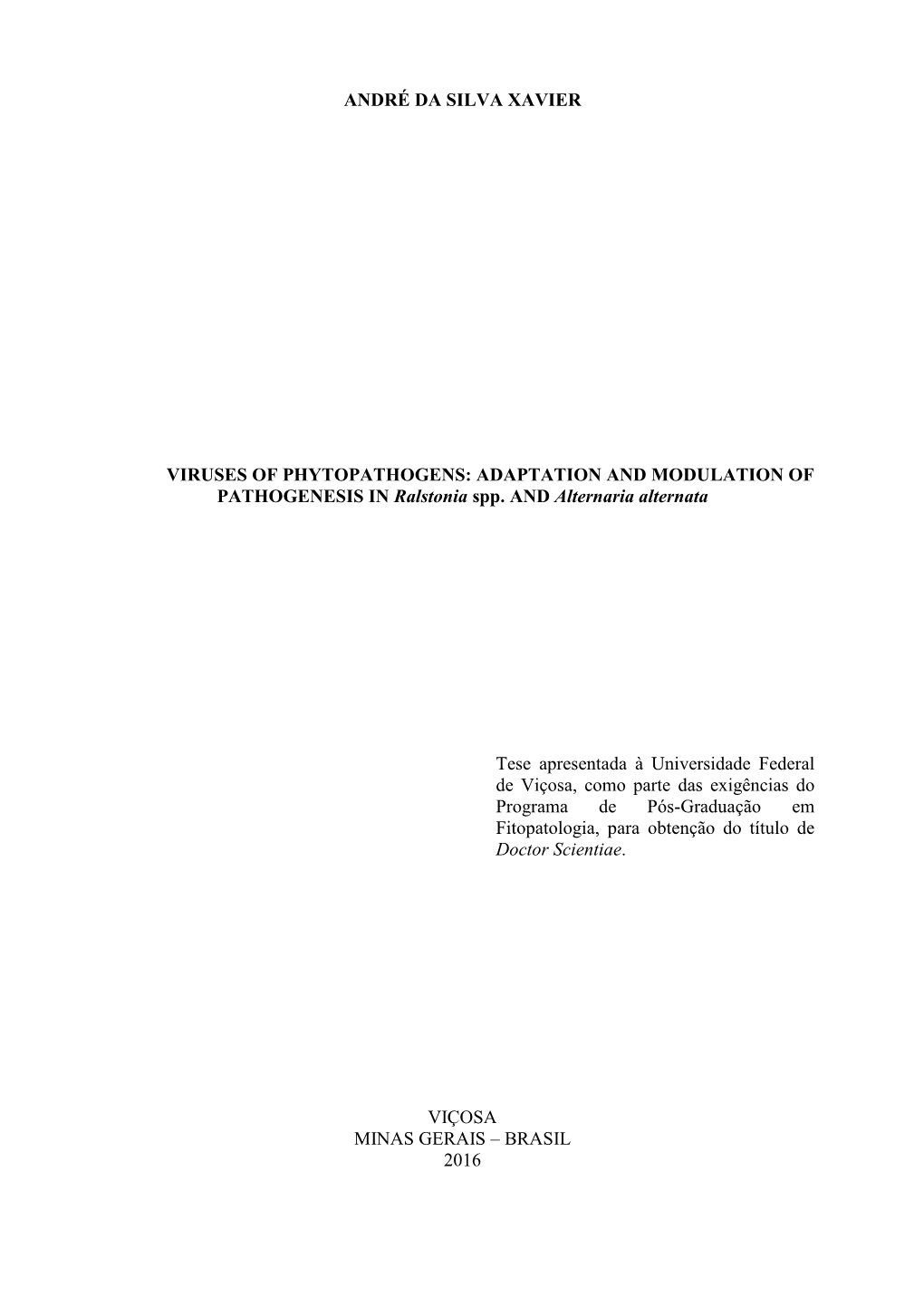 ADAPTATION and MODULATION of PATHOGENESIS in Ralstonia Spp