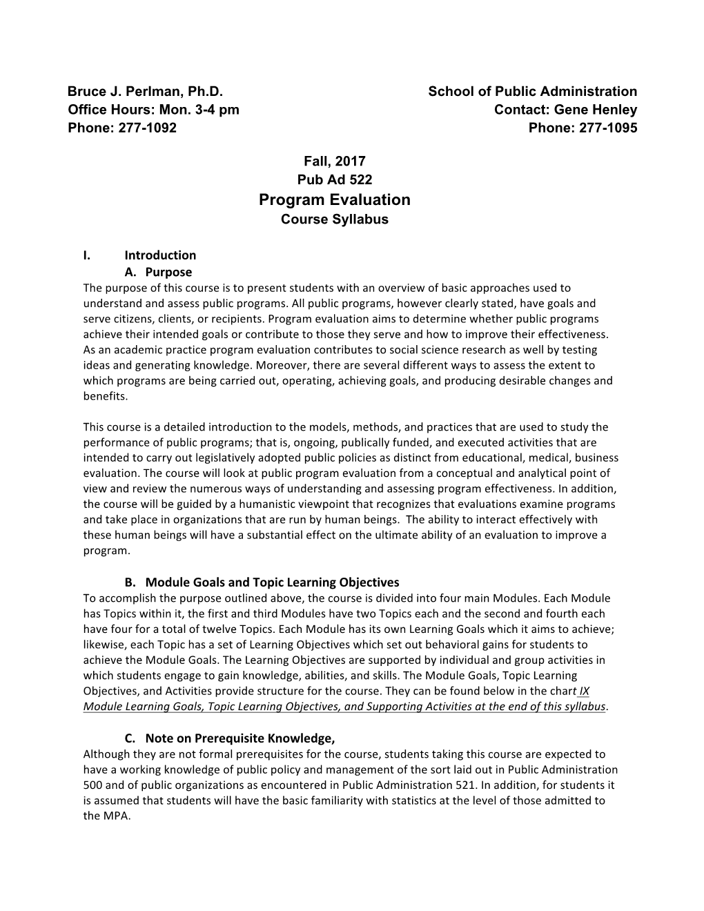 Program Evaluation Course Syllabus