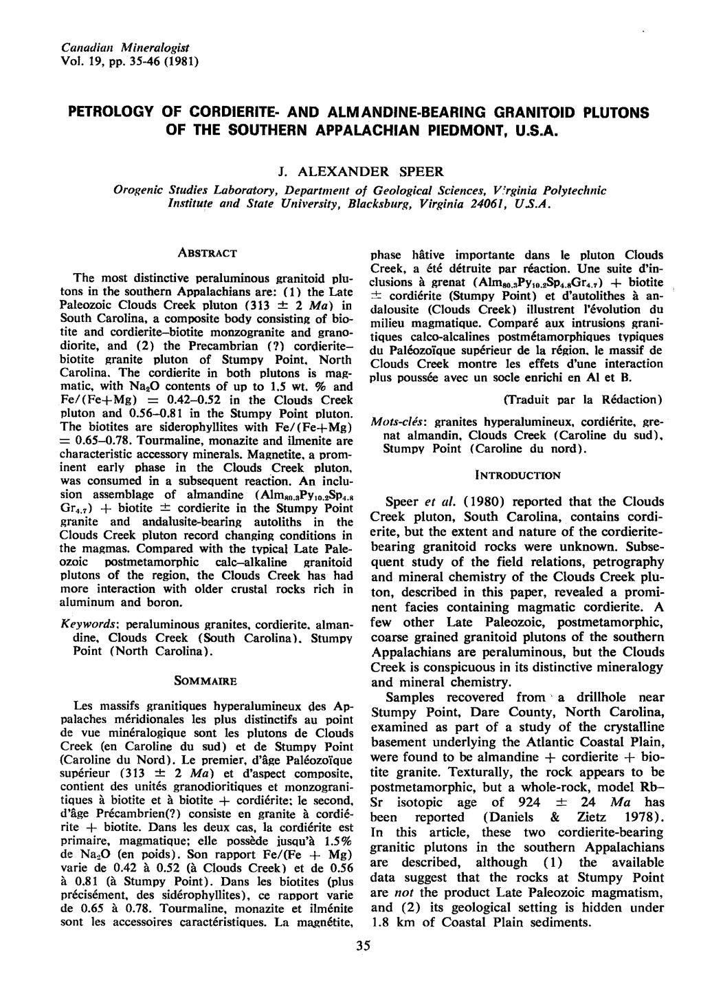 Petrology of Cordierite. and Almandine.Bearing