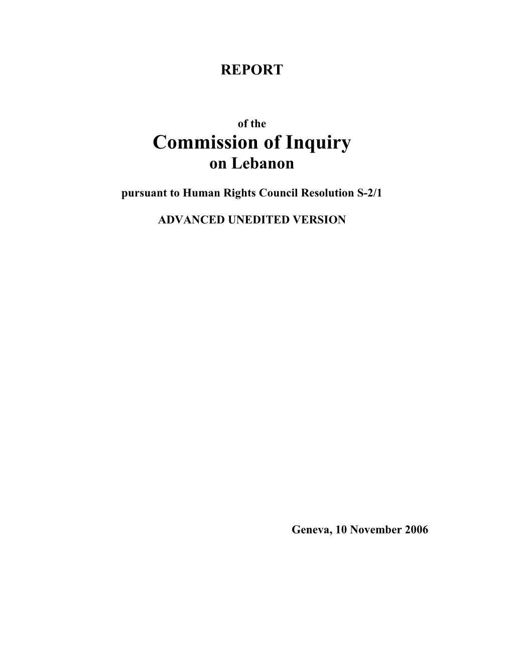 Commission of Inquiry on Lebanon Pursuant to Human Rights Council Resolution S-2/1