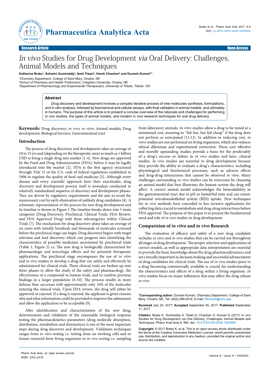 In Vivo Studies for Drug Development Via Oral