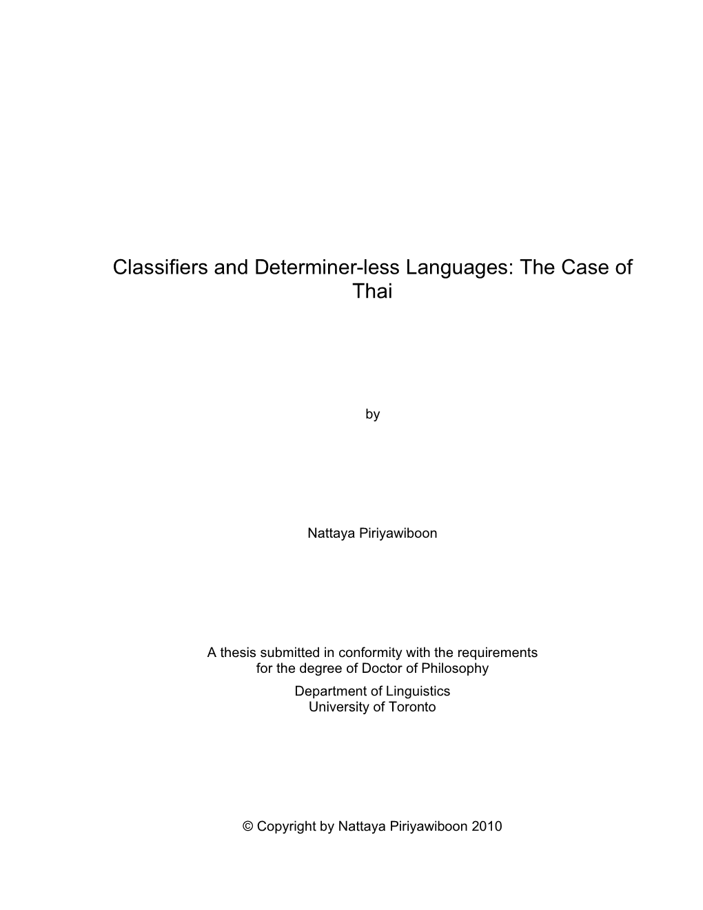 Classifiers and Determiner-Less Languages: the Case of Thai