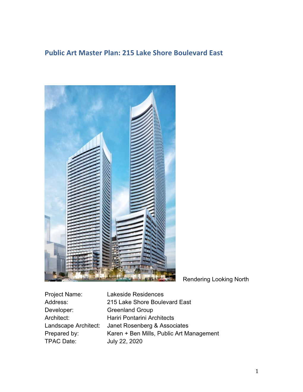 215 Lakeshore Boulevard Public Art Plan