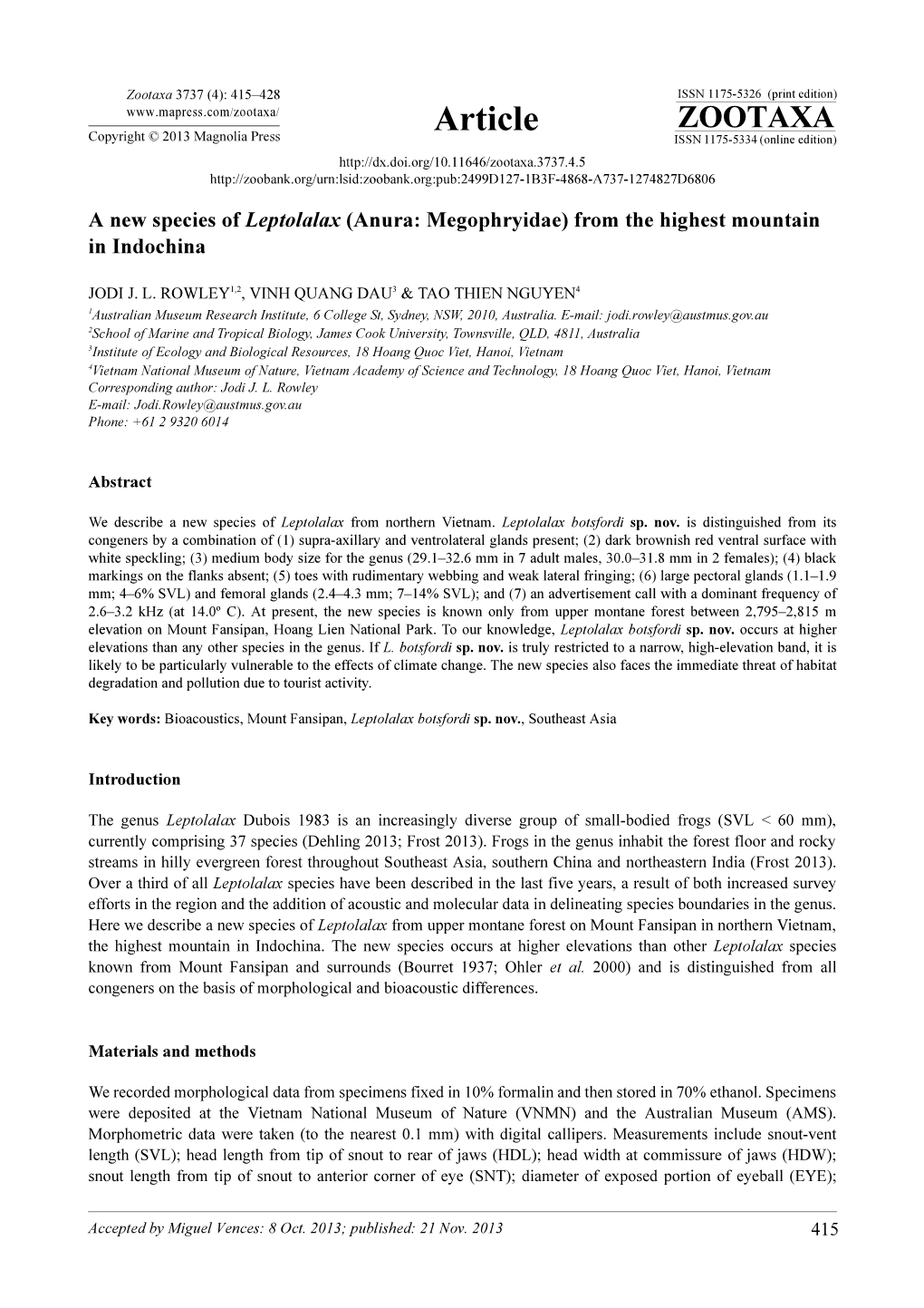 A New Species of Leptolalax (Anura: Megophryidae) from the Highest Mountain in Indochina