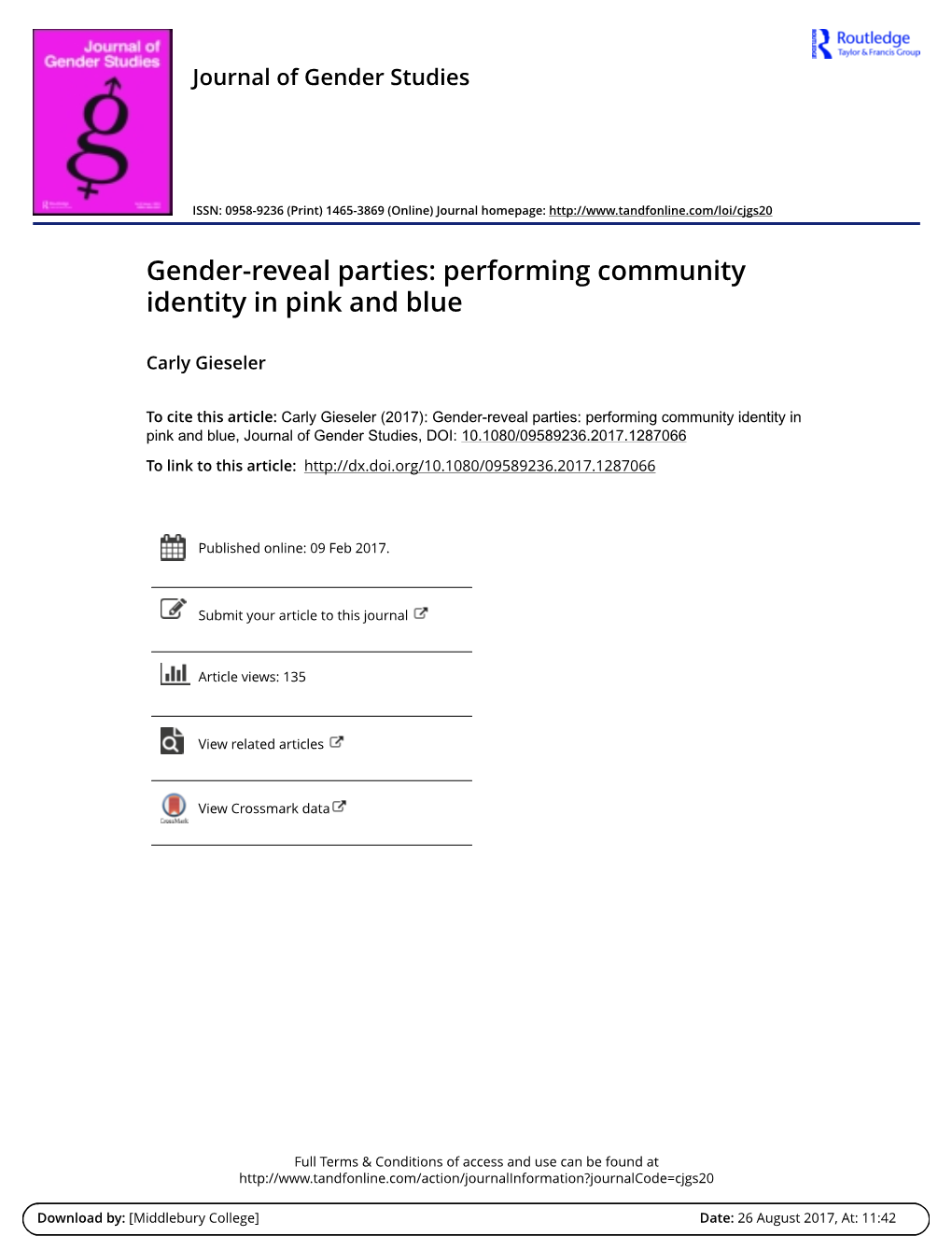 Gender-Reveal Parties: Performing Community Identity in Pink and Blue