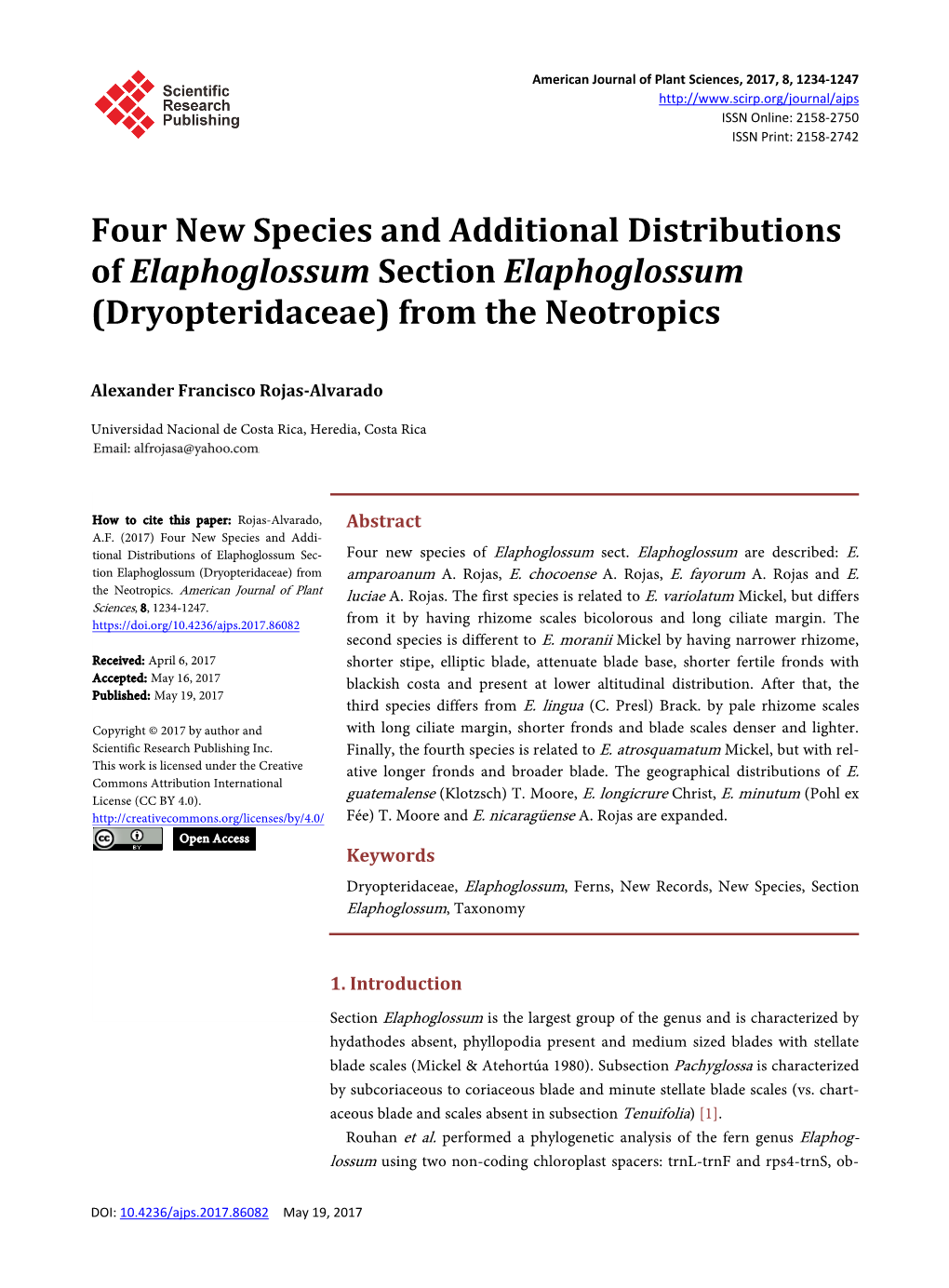 Four New Species and Additional Distributions of Elaphoglossum Section Elaphoglossum (Dryopteridaceae) from the Neotropics