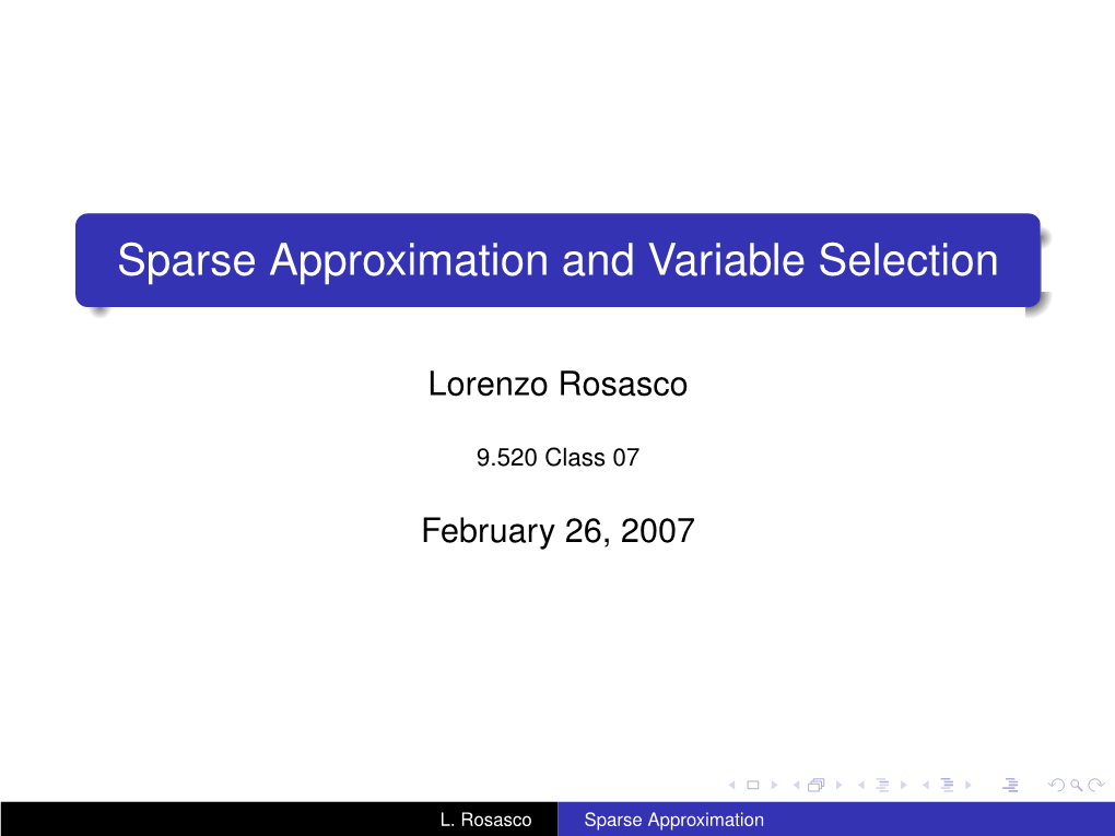 Sparse Approximation and Variable Selection