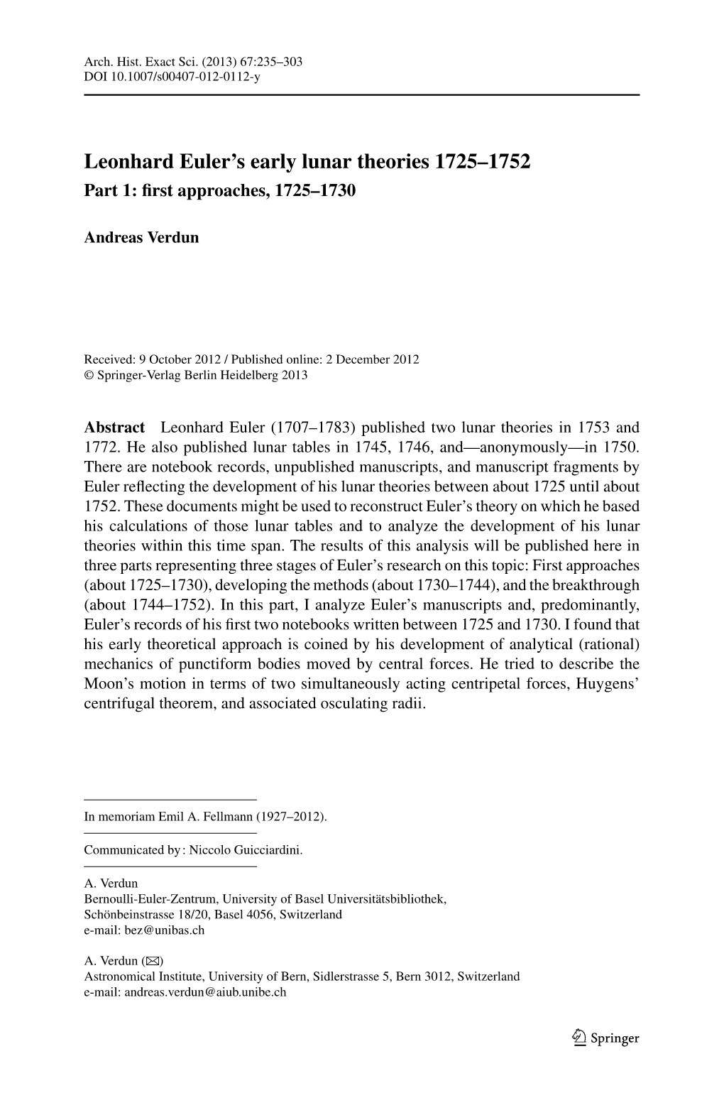 Leonhard Euler's Early Lunar Theories 1725–1752