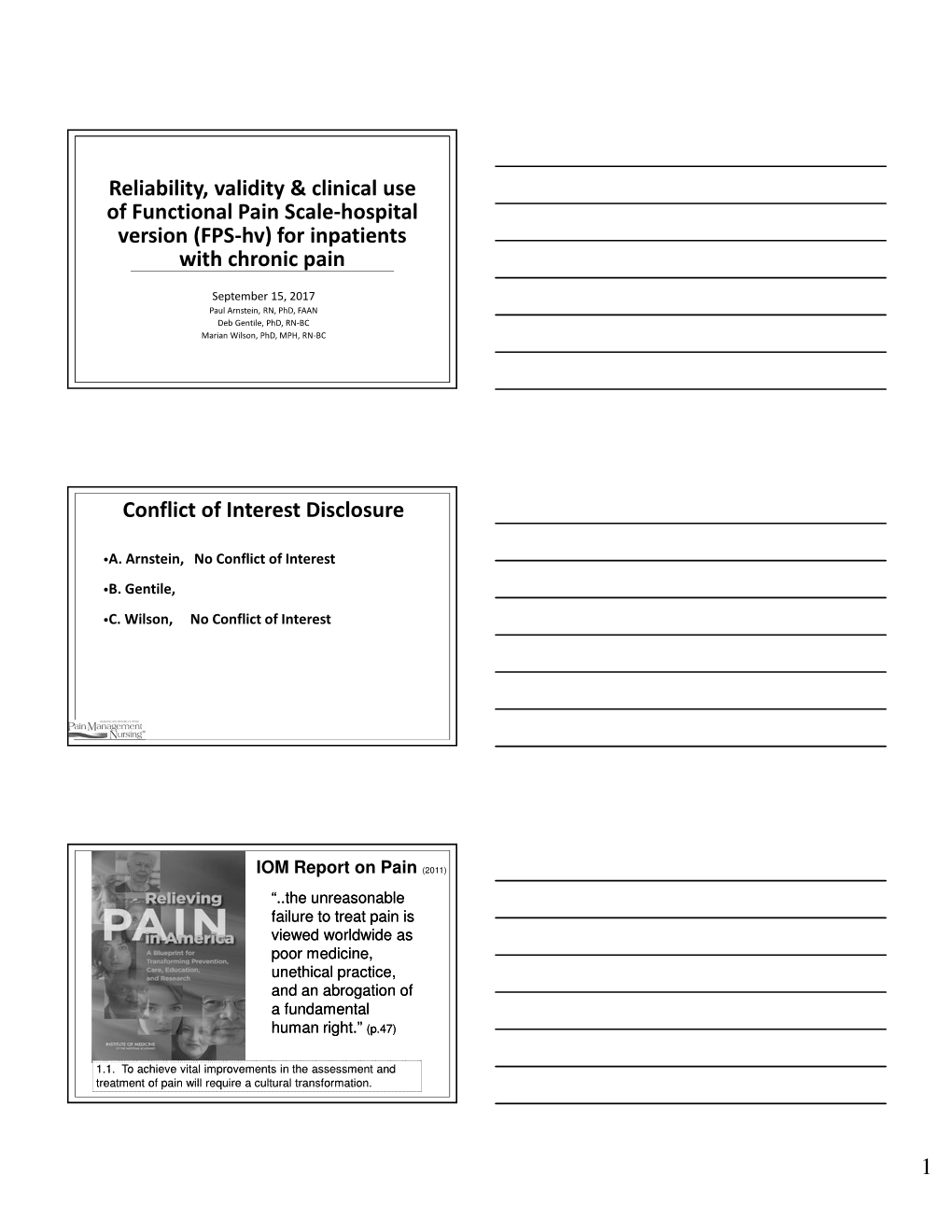 Reliability & Validity of the Functional Pain Scale for Hospitalized Chronic