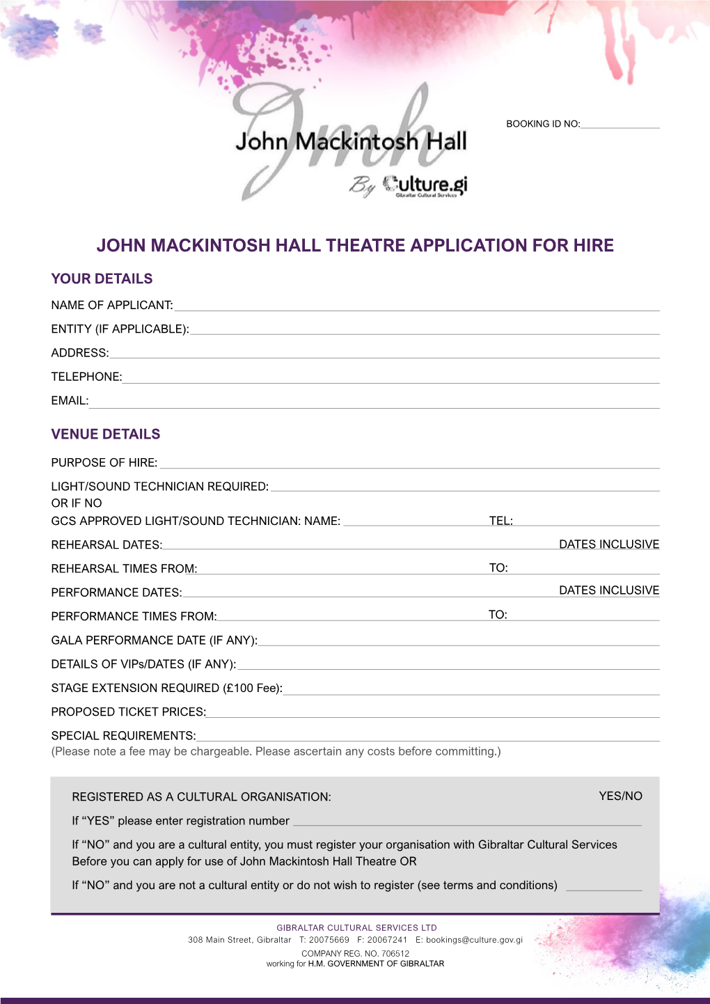 John Mackintosh Hall Theatre Application for Hire