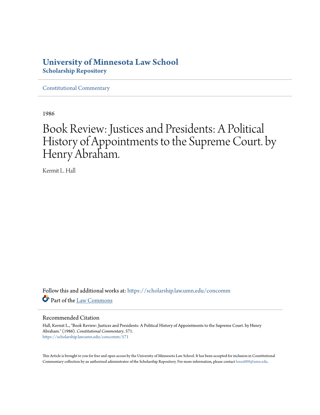 Justices and Presidents: a Political History of Appointments to the Supreme Court