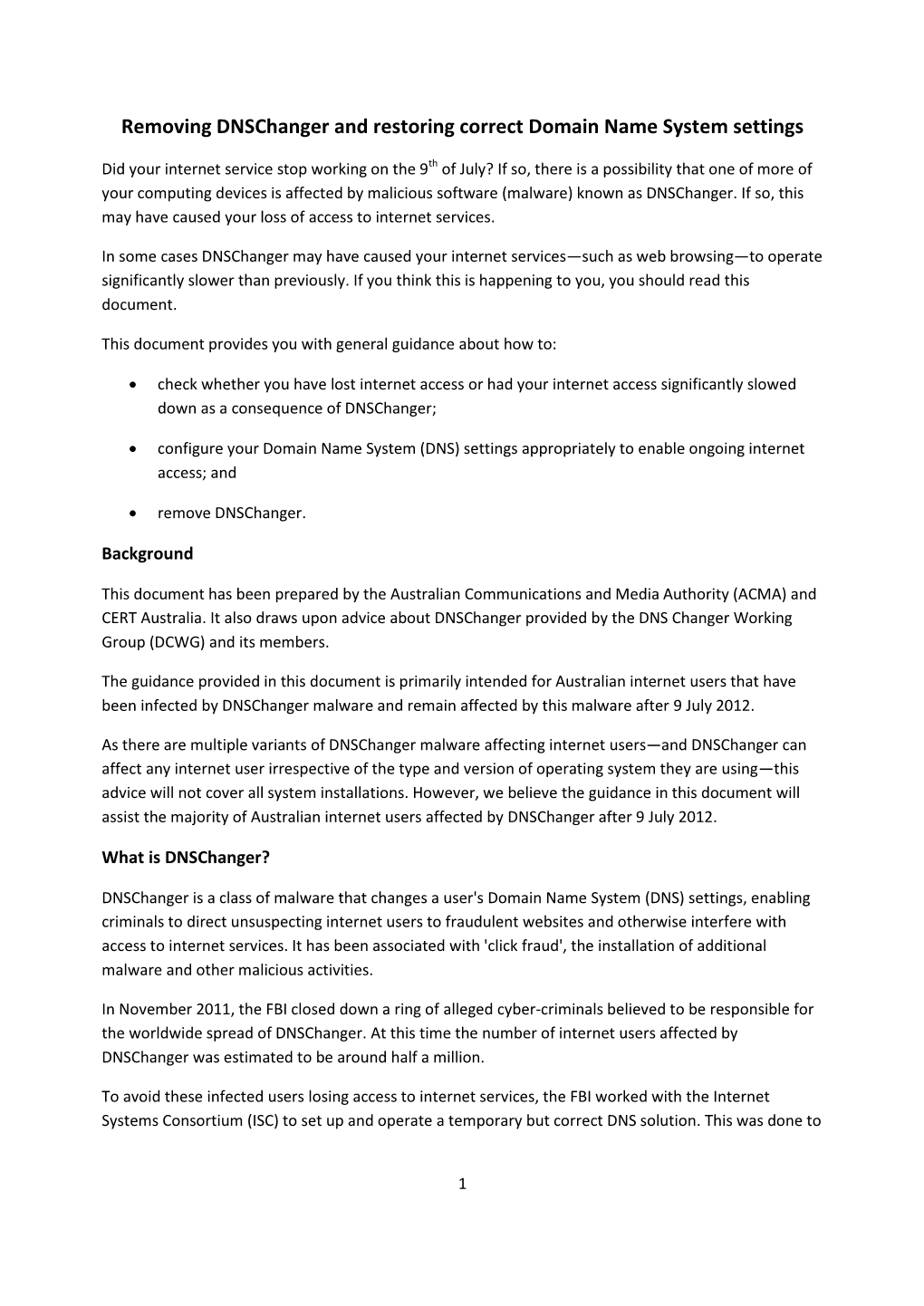 Dnschanger and Restoring Correct Domain Name System Settings