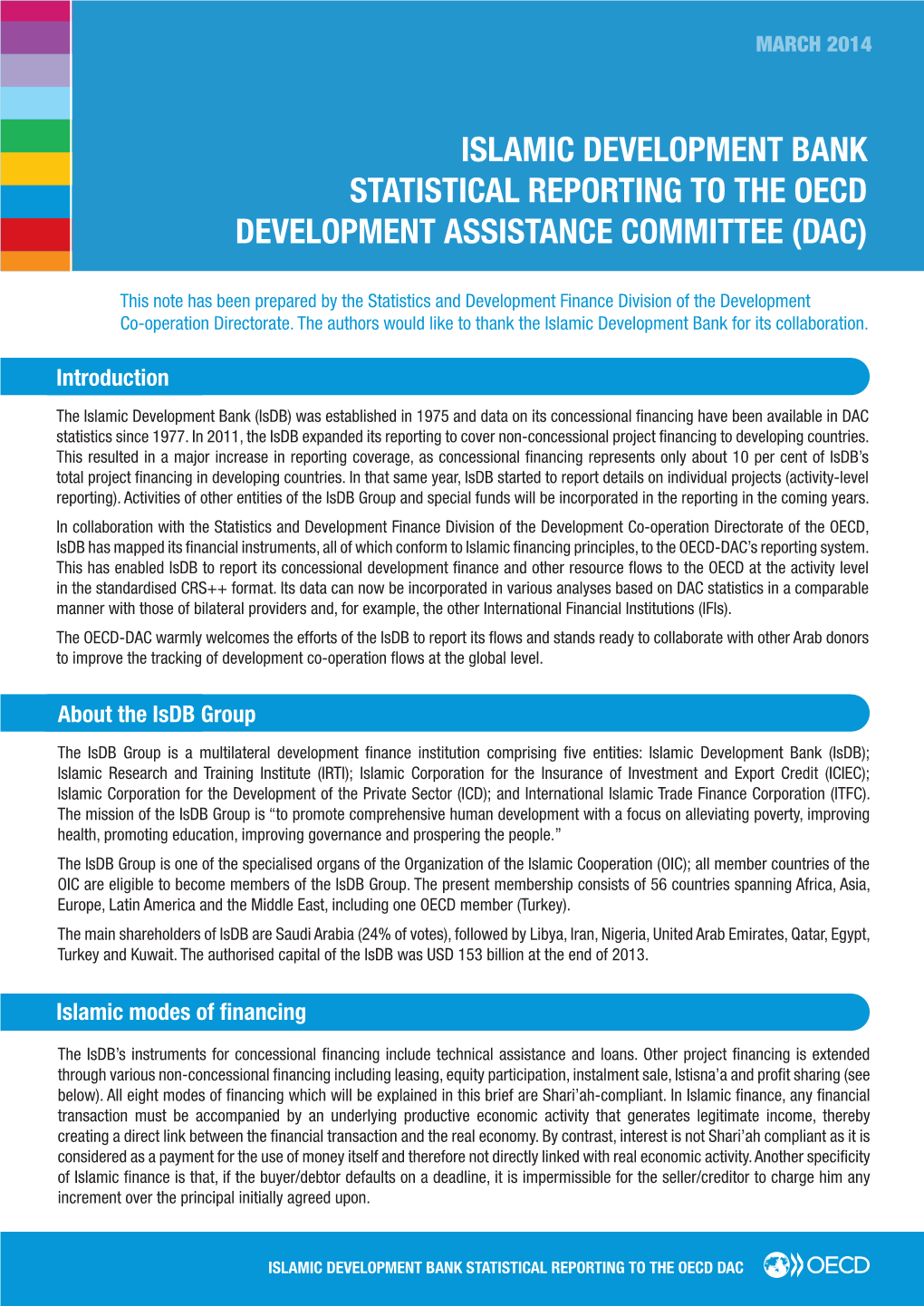 Islamic Development Bank Statistical Reporting to the Oecd Development Assistance Committee (Dac)