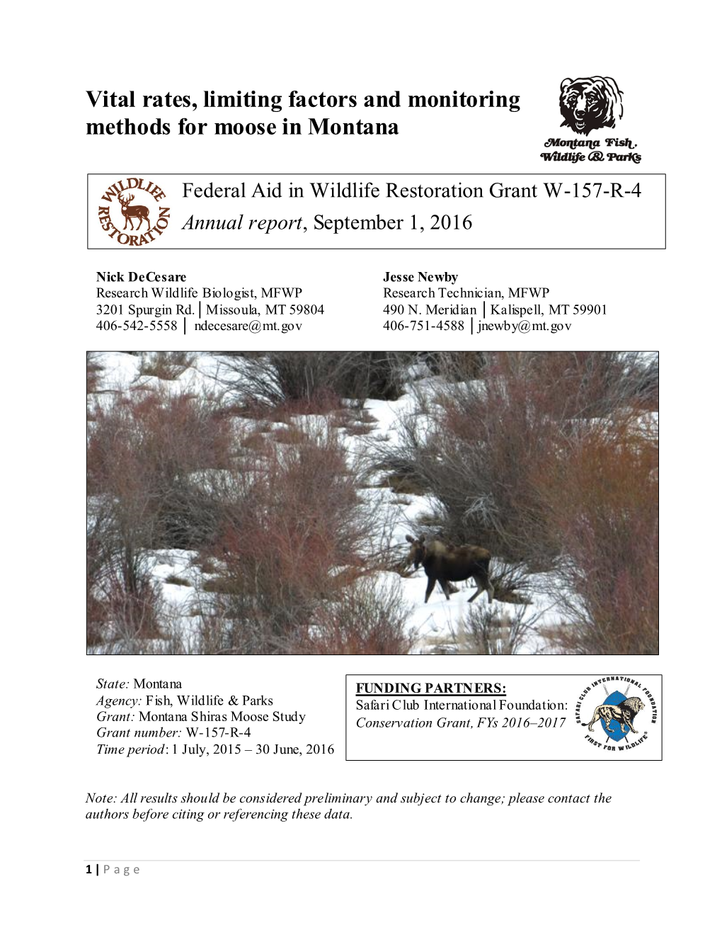 Vital Rates, Limiting Factors and Monitoring Methods for Moose in Montana