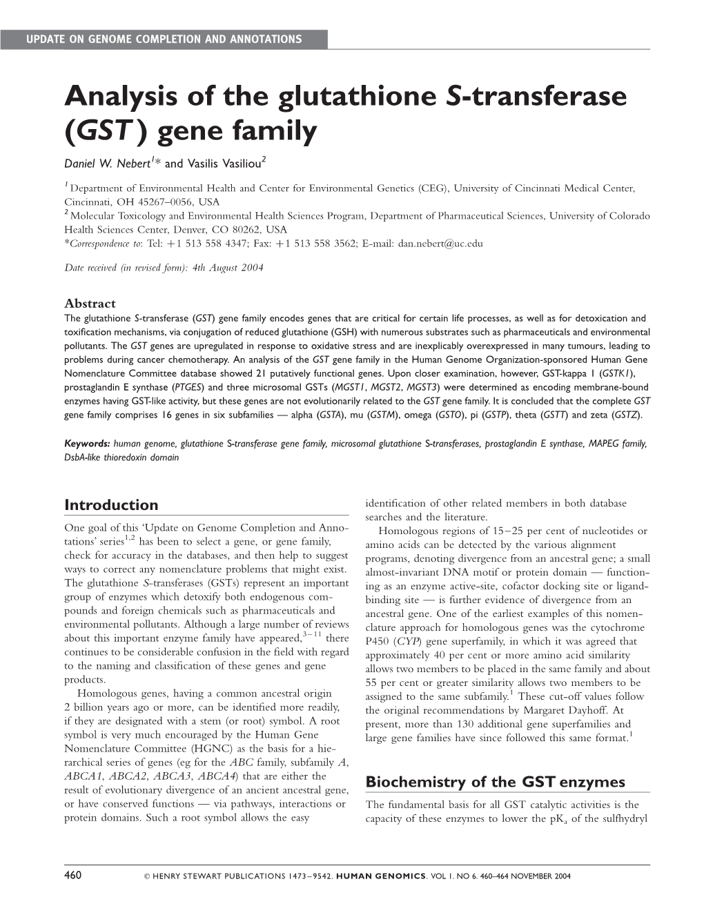 Analysis of the Glutathione S-Transferase (GST) Gene Family