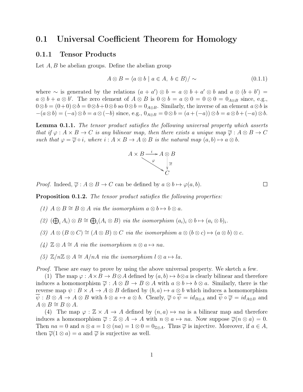 0.1 Universal Coefficient Theorem for Homology