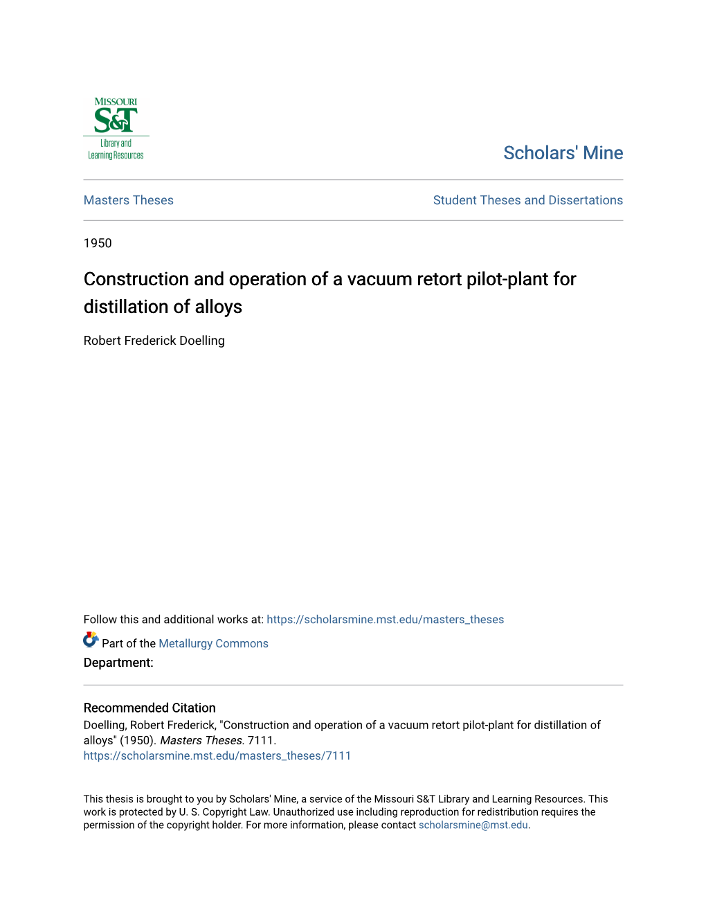 Construction and Operation of a Vacuum Retort Pilot-Plant for Distillation of Alloys