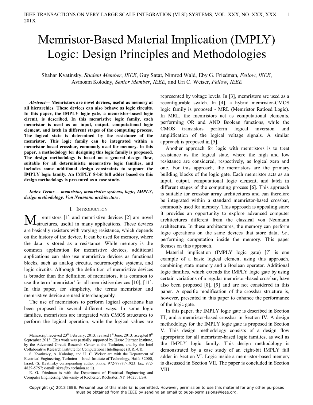 Memristor-Based Material Implication (IMPLY) Logic: Design Principles and Methodologies