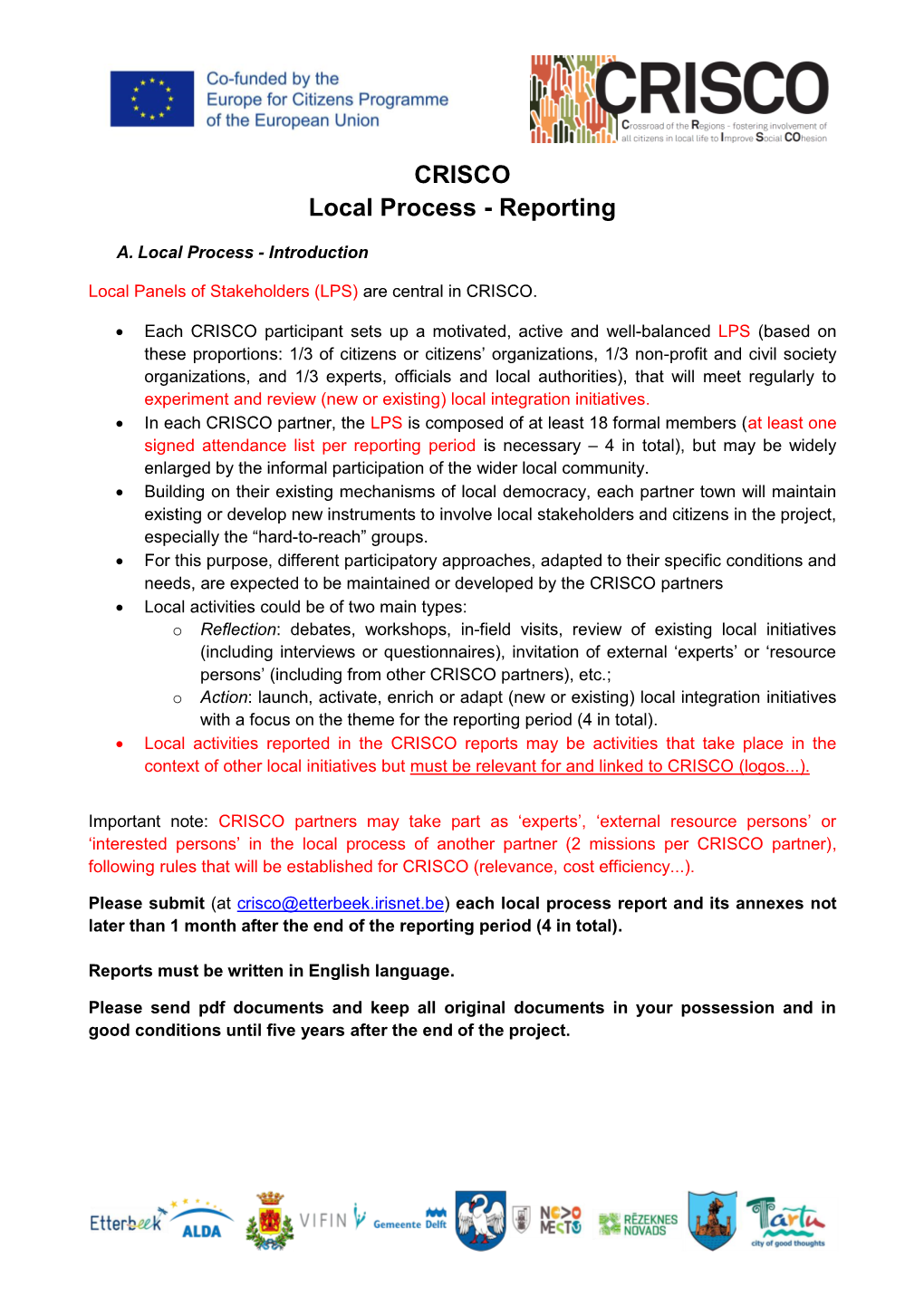 CRISCO Local Process Reporting Template Vfinal Jonava